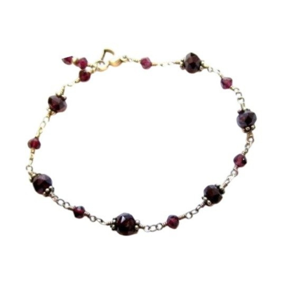 Purple Gemstone Crystal‎ Beads Linked Sterling Silver Heart Clasp Bracelet*8"